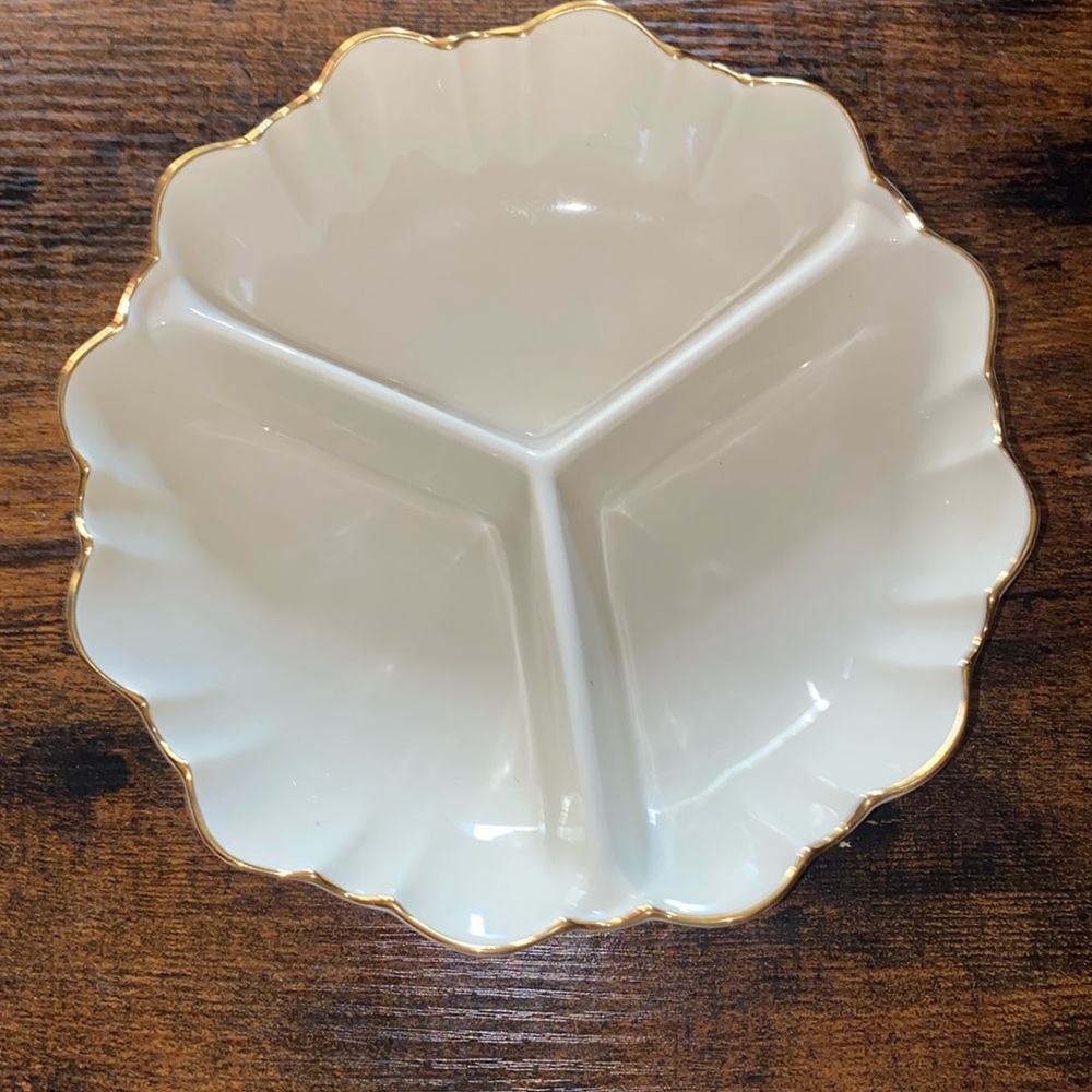 Vintage Lenox Gold Trimmed Scalloped Symphony Divided Condiment Dish